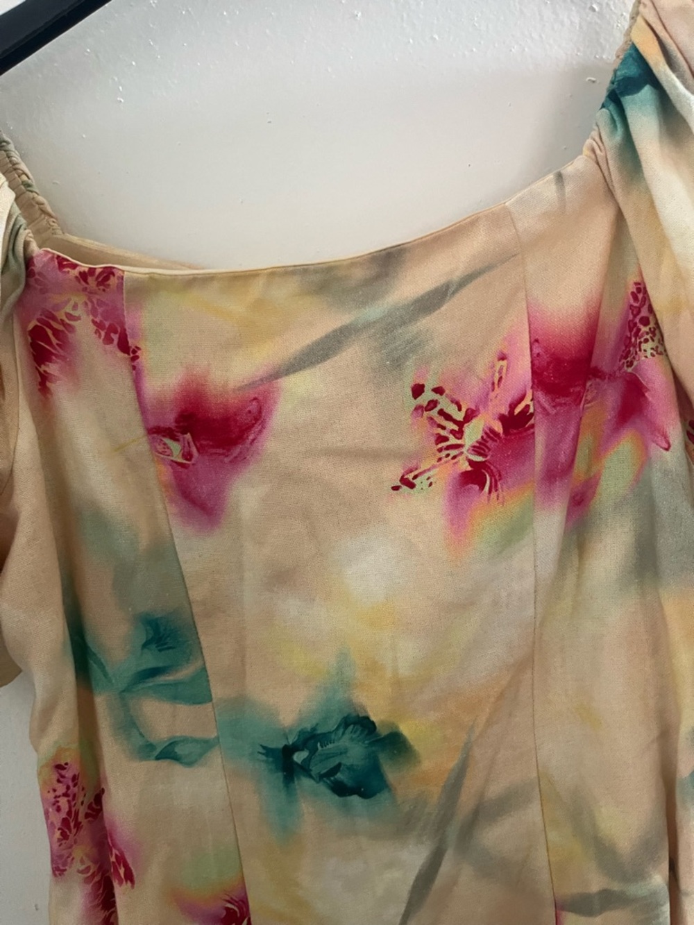 Bar III Yellow Floral Puff-Sleeve Tunic dress with Pink and Teal Accents - Picture 4 of 11
